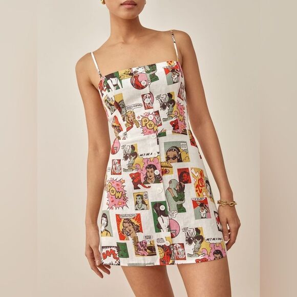 REFORMATION Huckleberry Linen Dress in comic print - Picture 3 of 9